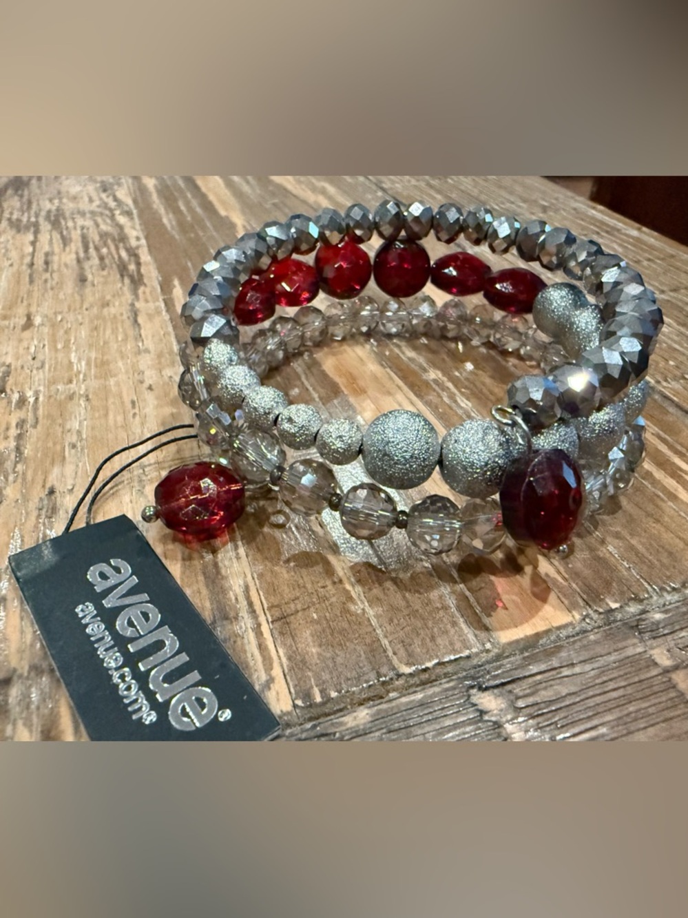 Avenue Multi-Strand Red & Faceted Silver Beaded Bracelet New with Tags